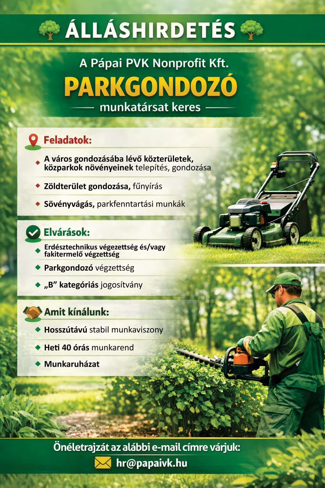 Parkgondozó álláshirdetés