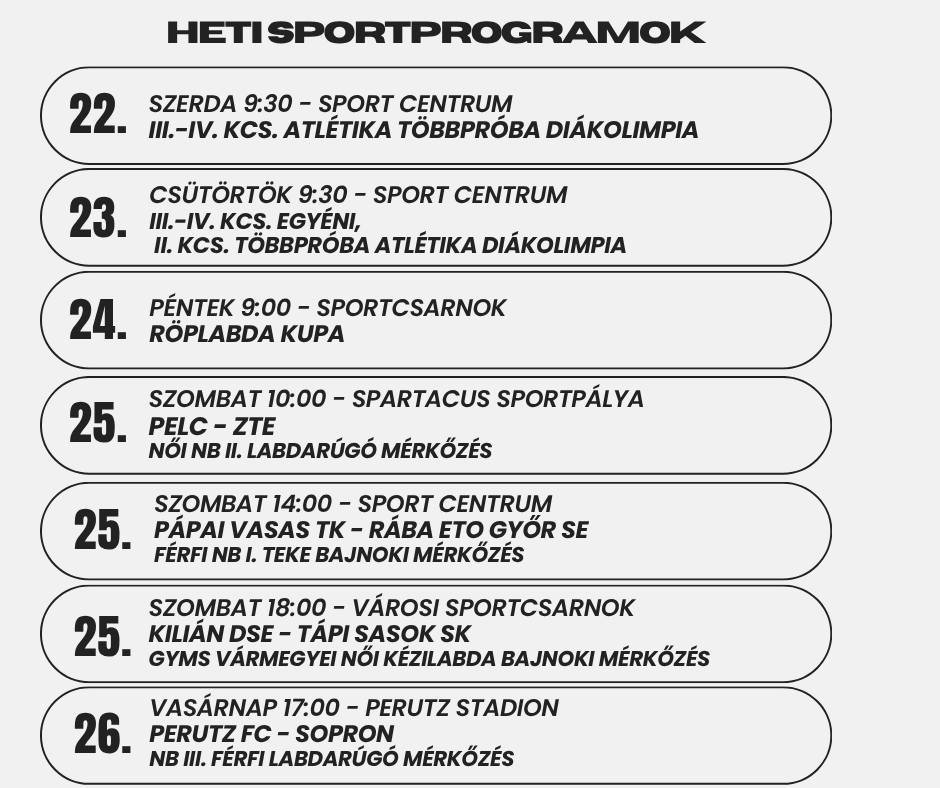 Heti sportprogramok
