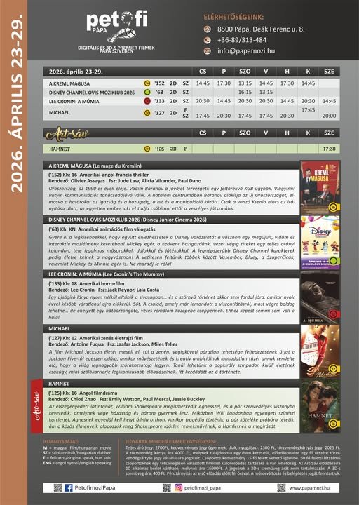 A Petőfi Mozi műsora 2026. április 23-29.