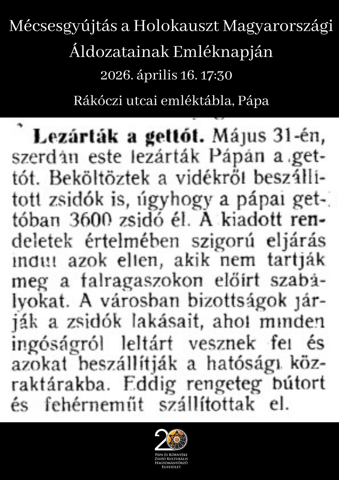 Mécsesgyújtás a Holokauszt Magyarországi Áldozatainak Emléknapján