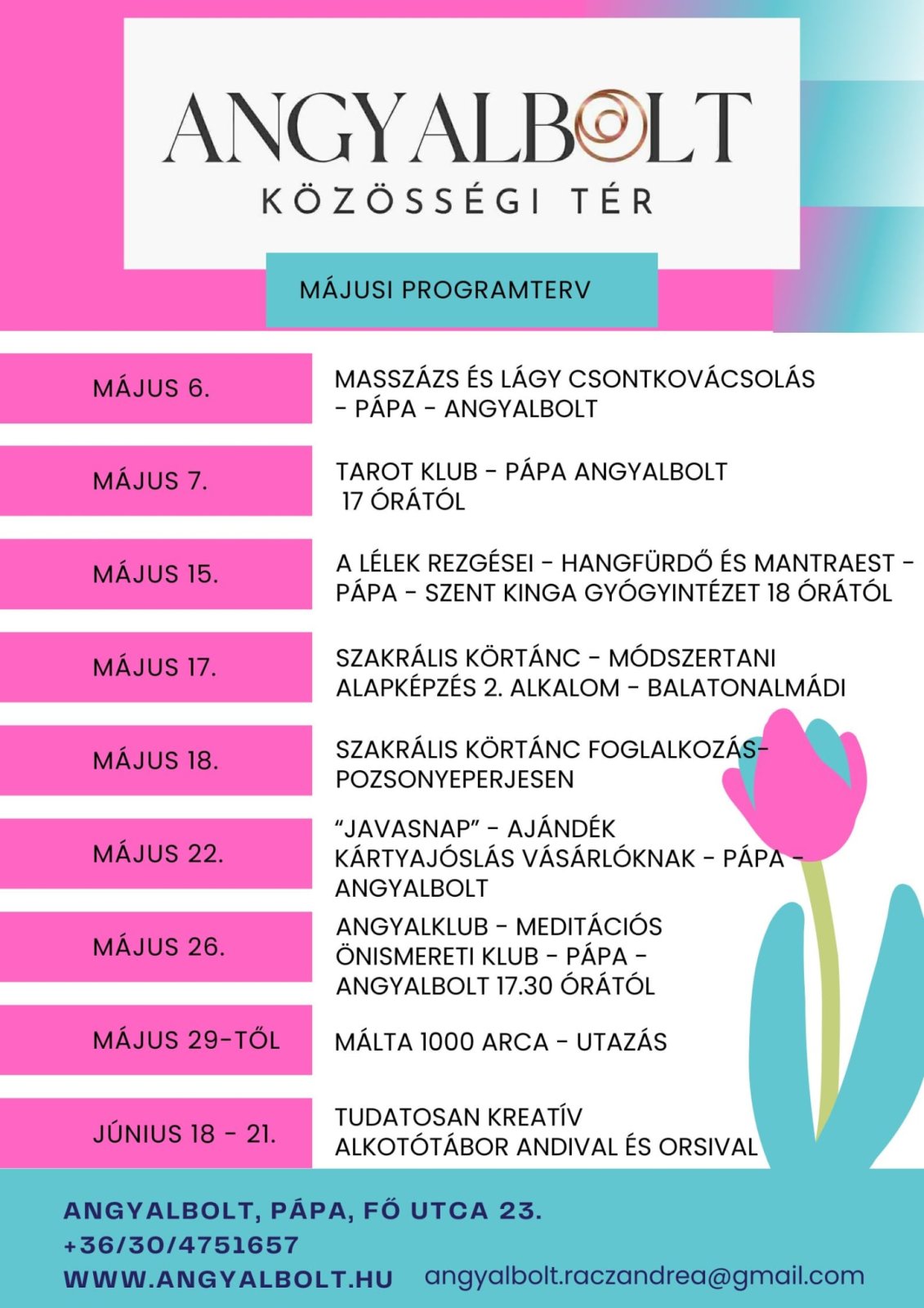 Angyalbolt - Májusi programterv