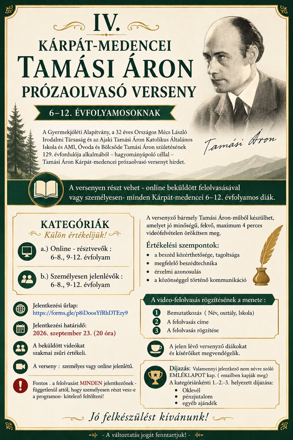 IV. Kárpát-medencei Tamási Áron prózaolvasó verseny